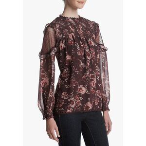 Taylor and Sage Printed Lace Illusion Dark Berry Bark Polyester Blouse Top Sz M